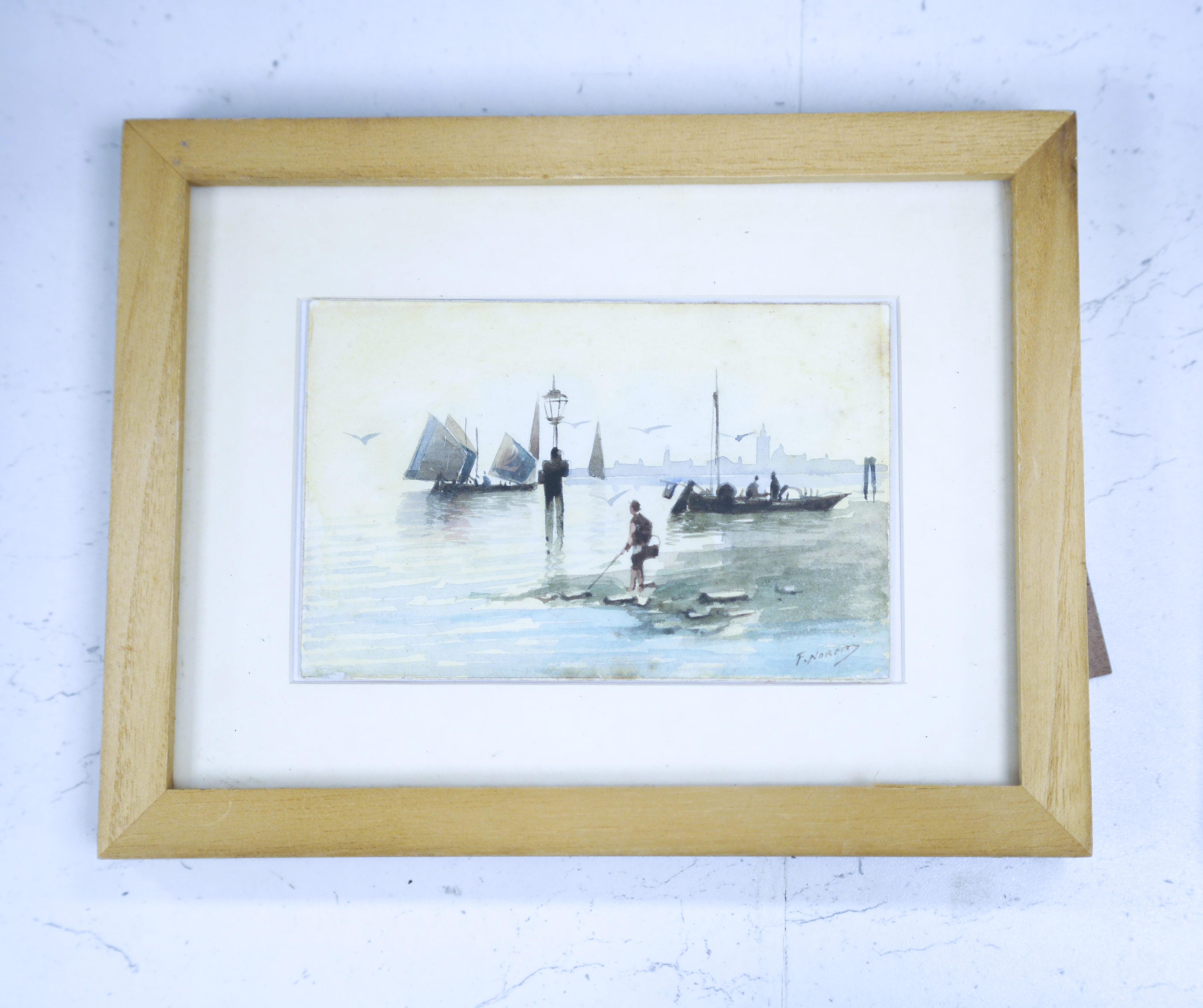 F Norems, set of five Venetian watercolours to include Venetian canals, St. Marks in the distance and Gondolas, largest 25 x 15cm. Condition - fair, some foxing throughout